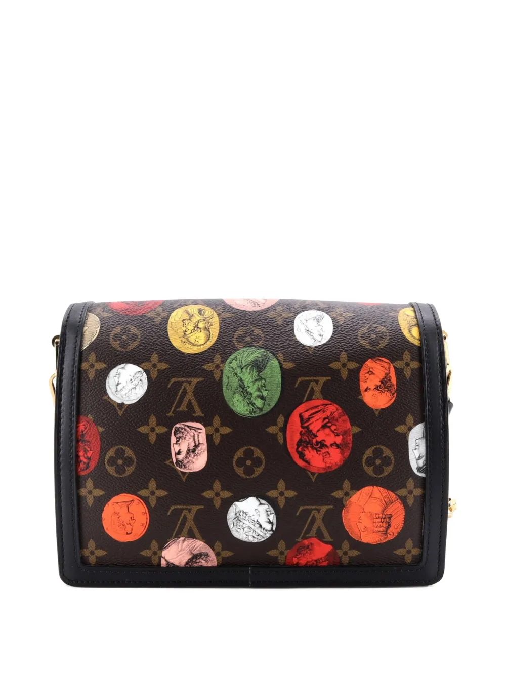 Pre-owned Louis Vuitton Dauphine Limited Edition Fornasetti Cameo Monogram Canvas Mm Shoulder Bag In Black