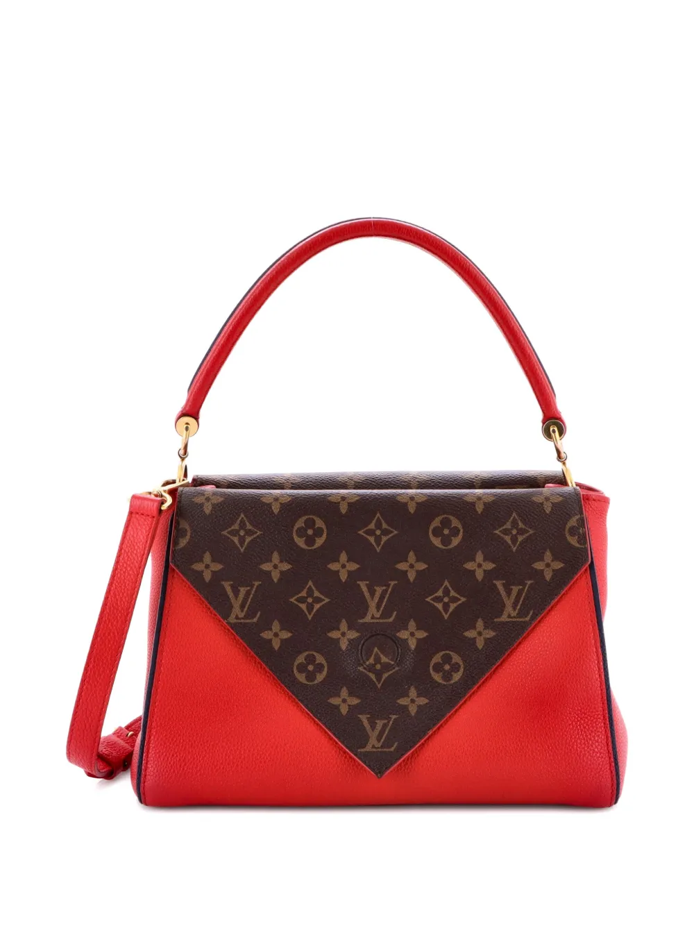 LOUIS VUITTON Pre-owned Double V Handbag Calfskin With Monogram Canvas Satchel In Brown