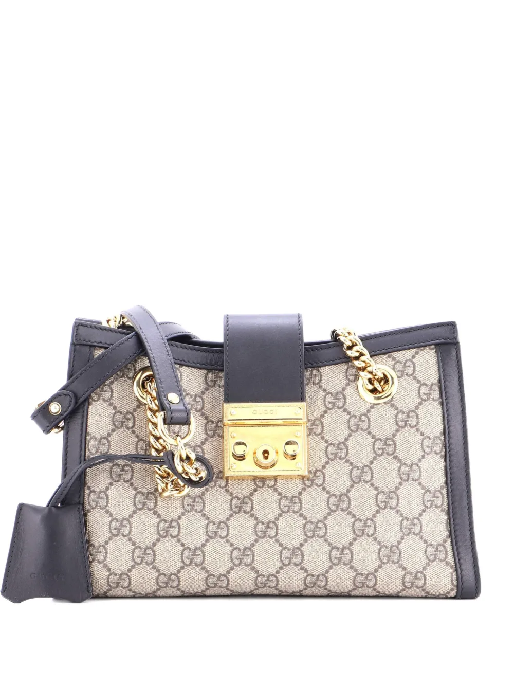 Gucci Pre-Owned Padlock Chain Tote GG Coated Canvas with Leather Small shoulder bag - Nero