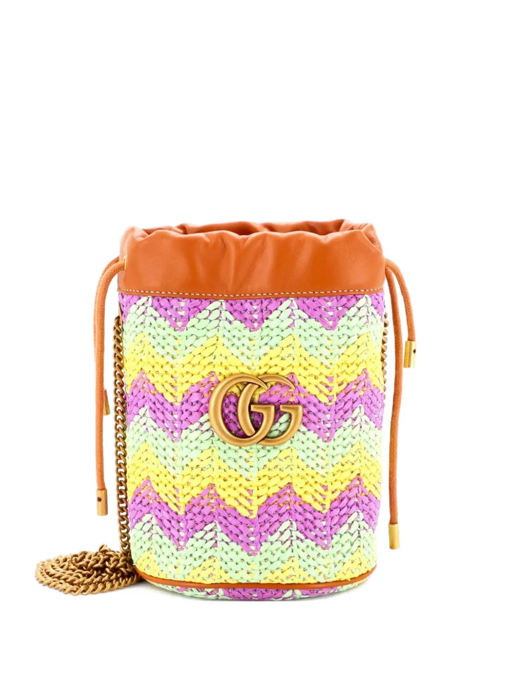 Gucci Pre-Owned GG Marmont Woven Raffia Mini bucket bag - Multicolore