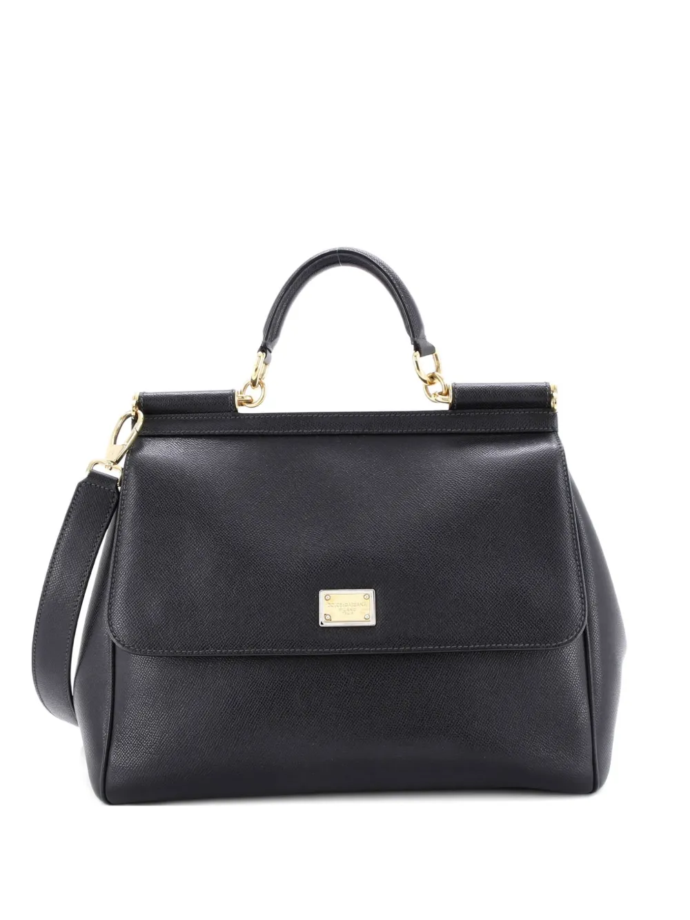 Pre-owned Dolce & Gabbana Miss Sicily Bag Leather Large Satchel In Black