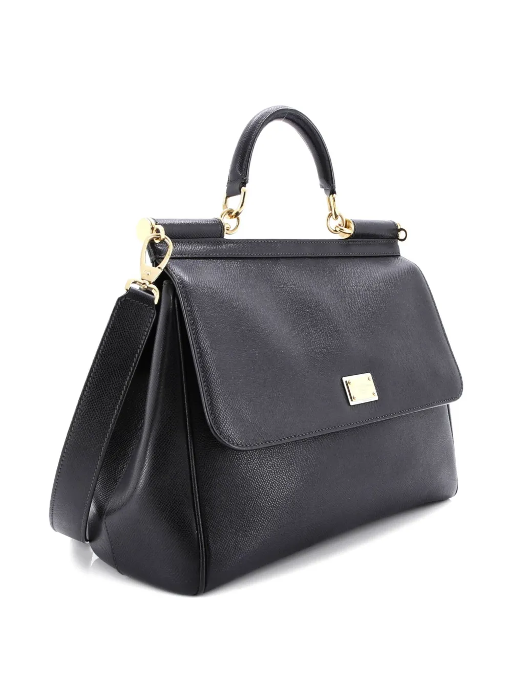 Pre-owned Dolce & Gabbana Miss Sicily Bag Leather Large Satchel In Black