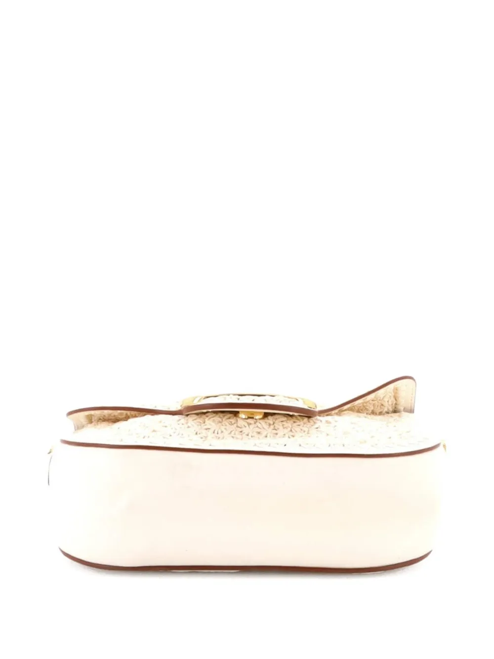 VALENTINO GARAVANI Pre-owned Vlogo All Time Flap Crochet Leather Shoulder Bag In Neutral