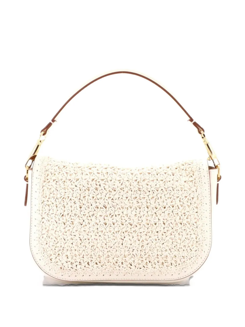 Click to view more detailed imagery on our partner's website Pre-owned Valentino Garavani Vlogo All Time Flap Crochet Leather Shoulder Bag In Neutral