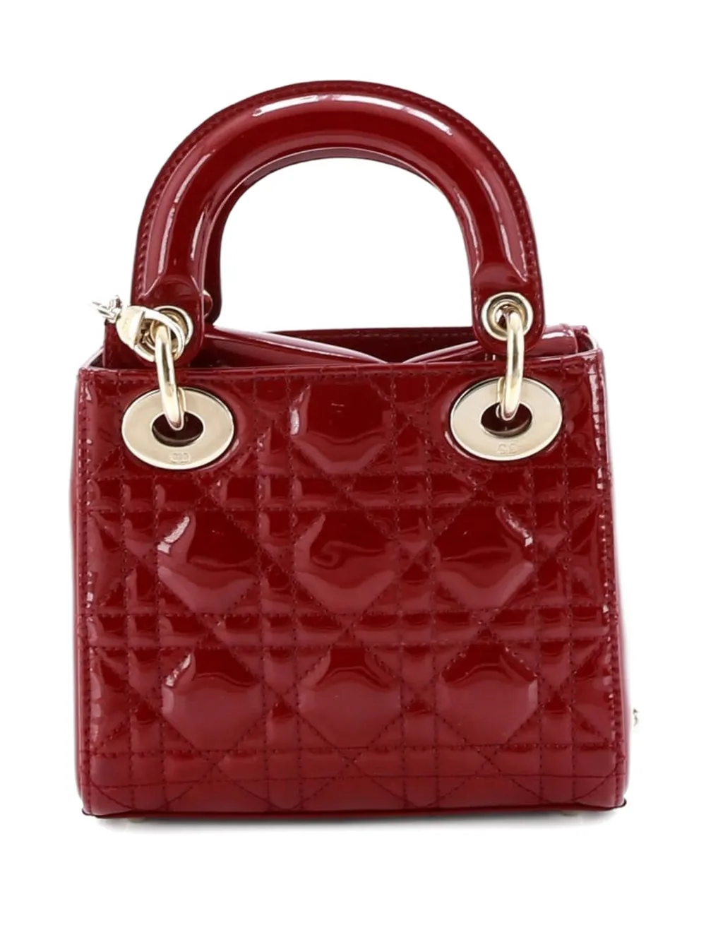 Pre-owned Dior Lady  Chain Bag Cannage Quilt Patent Mini Satchel In Red