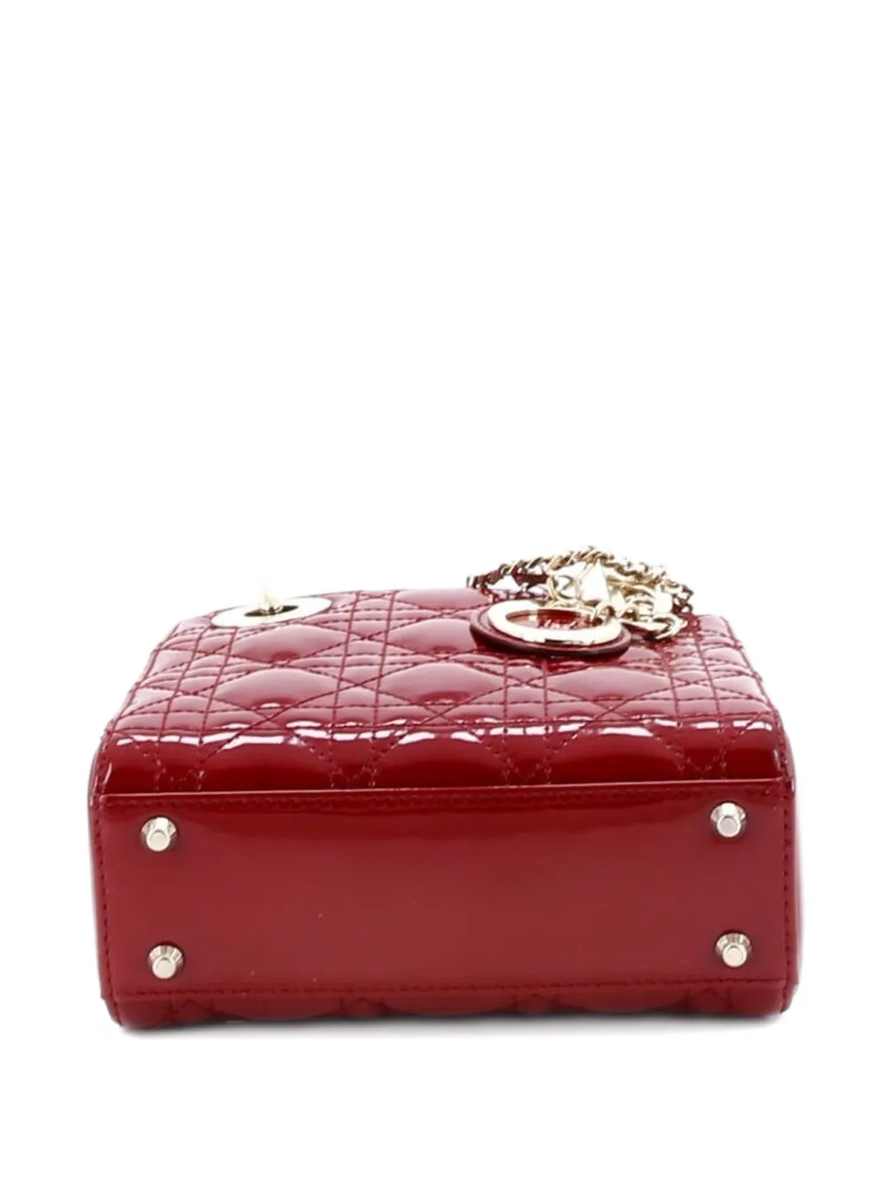 Pre-owned Dior Lady  Chain Bag Cannage Quilt Patent Mini Satchel In Red