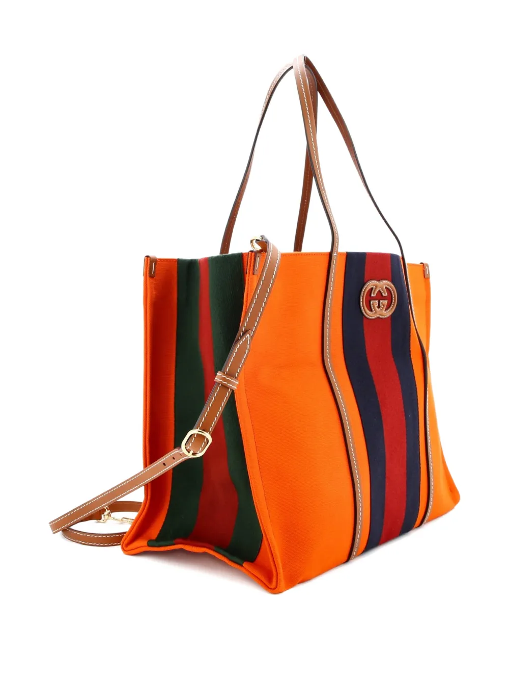 GUCCI Pre-owned Interlocking G Web Canvas Large Tote Bag In Orange