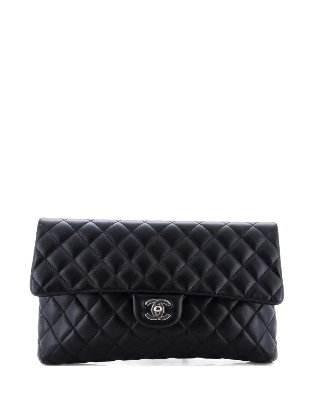 Pre-owned Chanel Classic Flap Quilted Lambskin Clutch Bag In Black