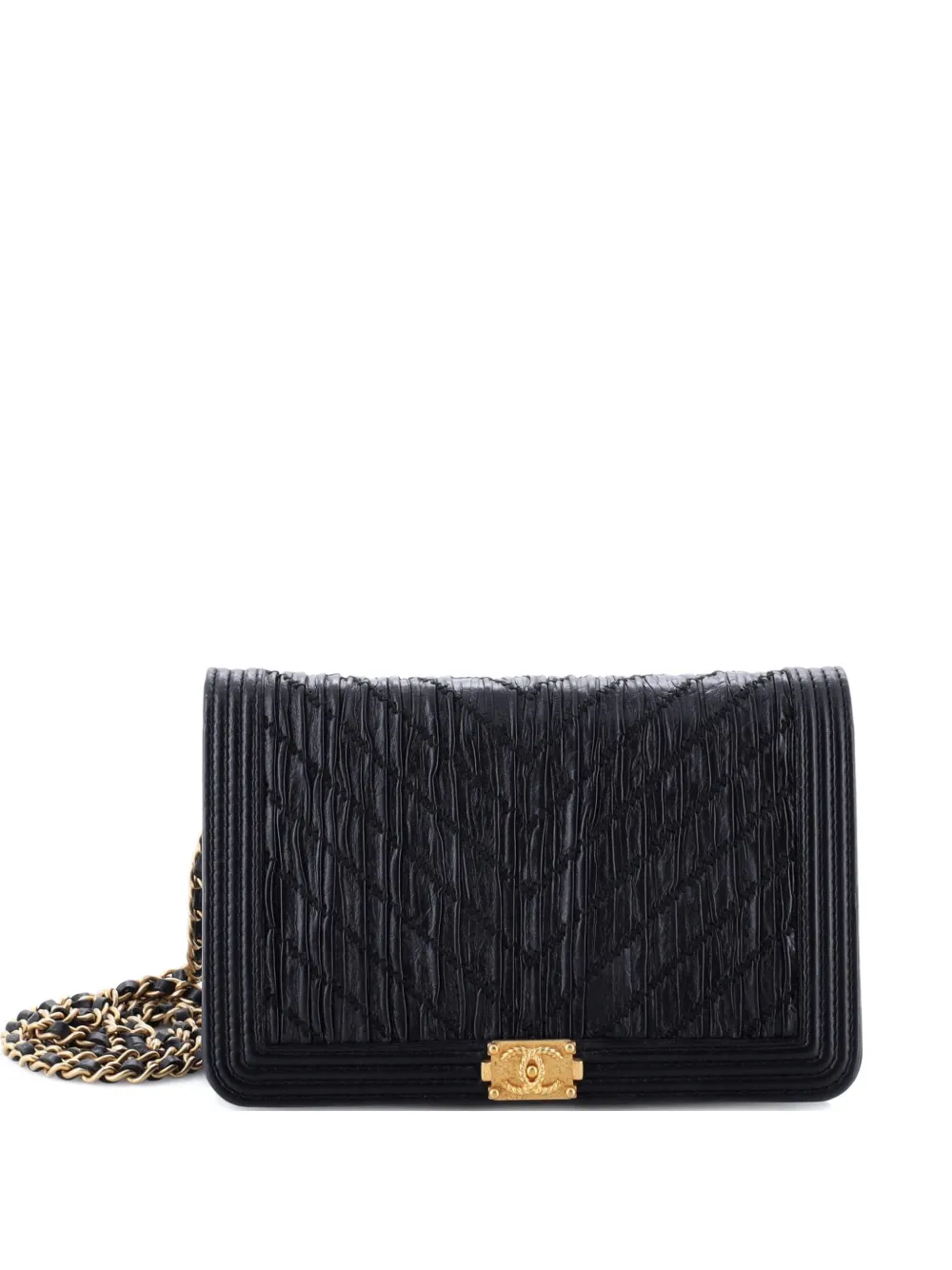 CHANEL Pre-Owned Coco Pleats Boy Wallet on Chain Pleated Crumpled Calfskin clutch bag - Nero