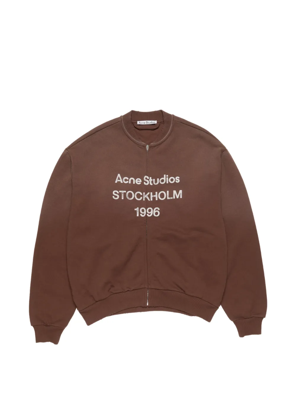 Acne Studios Logo-print Zip Cardigan In Brown