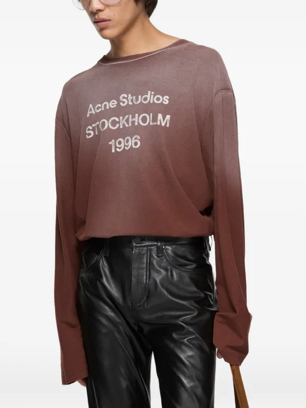 Acne Studios long-sleeve logo-print T-shirt | Brown | FARFETCH RO