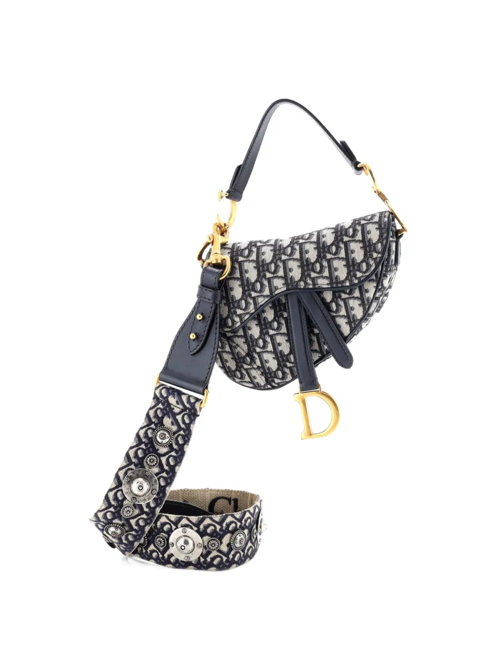 Click to view more detailed imagery on our partner's website Pre-owned Dior Saddle Handbag With Strap Oblique Canvas Mini Shoulder Bag In Blue