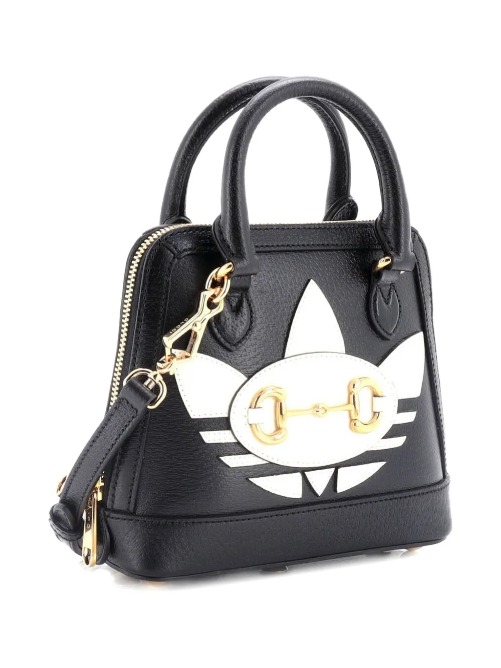 Pre-owned Gucci X Adidas Horsebit 1955 Top Handle Bag Leather With Applique Mini Satchel In Black