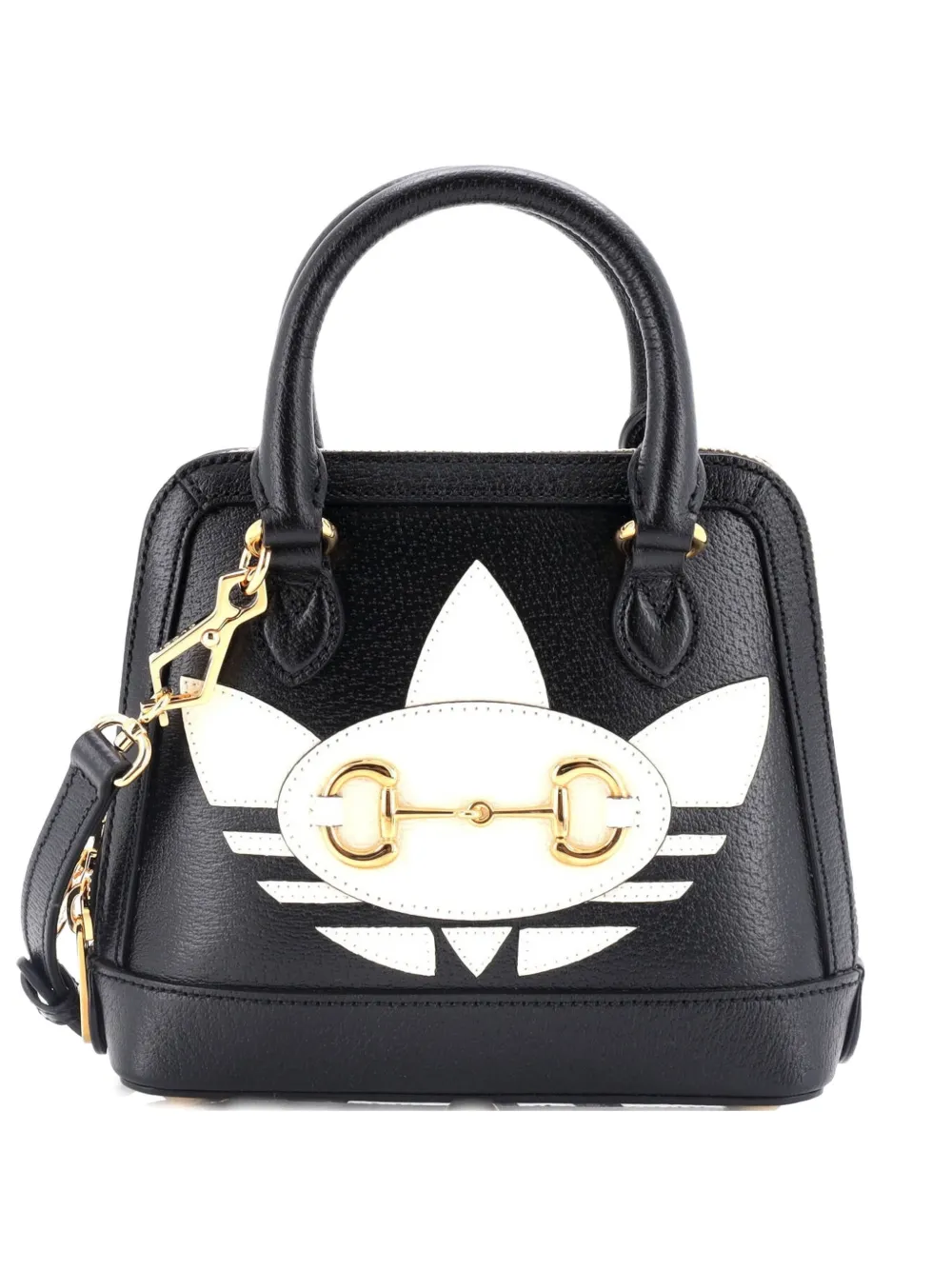 Pre-owned Gucci X Adidas Horsebit 1955 Top Handle Bag Leather With Applique Mini Satchel In Black