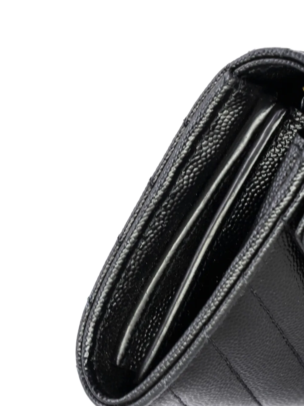 SAINT LAURENT Pre-owned Classic Monogram Flap Wallet Matelasse Chevron Leather Large Small Wallets In Black