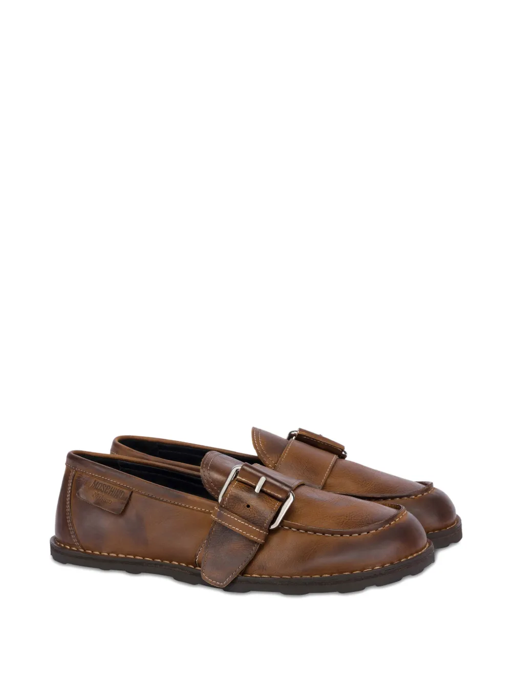 Moschino Leren loafers met gesp Bruin