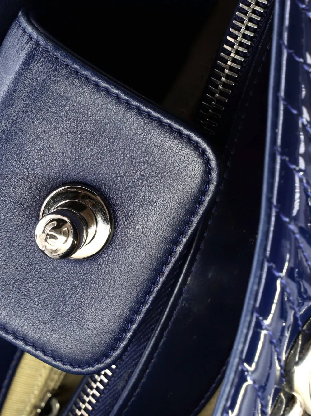 CHANEL Pre-owned Coco Boy Tote Quilted Patent Medium Shoulder Bag In Blue