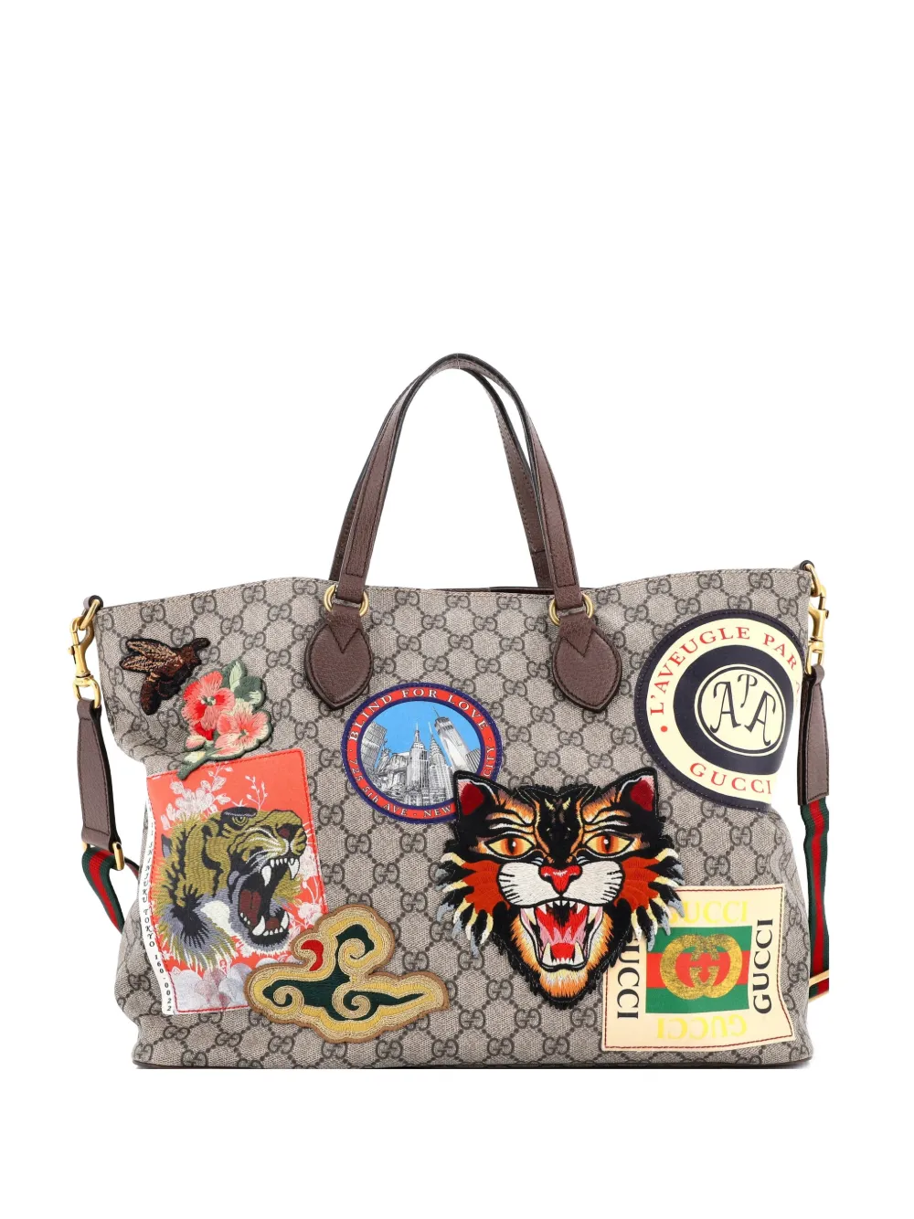 Pre-owned Gucci Courrier Convertible Soft Open Gg Coated Canvas With Applique Large Tote Bag In Brown