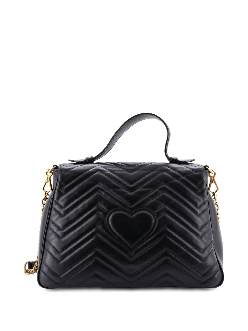 GUCCI Pre-owned Gg Marmont Top Handle Flap Bag Matelasse Leather Medium Satchel In Black