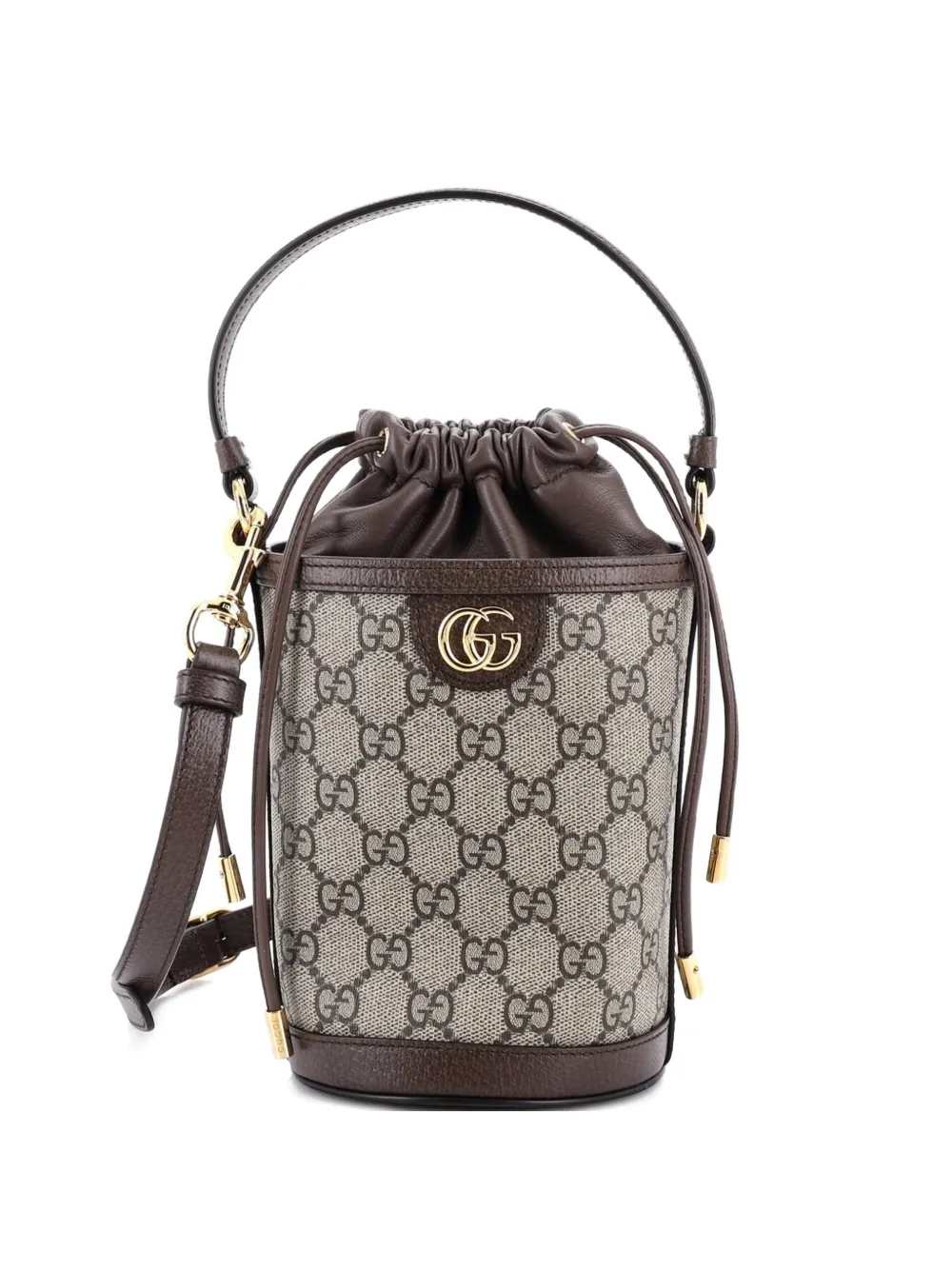 Pre-owned Gucci Ophidia Top Handle Gg Coated Canvas With Leather Mini Bucket Bag In Brown