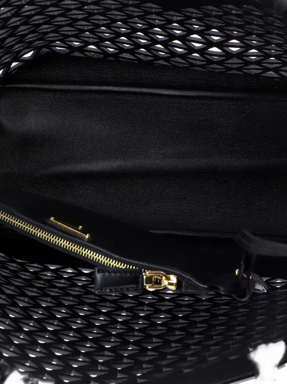 Pre-owned Prada Triangle Logo Shopper Tote Laser Cut Leather Medium Shoulder Bag In Black