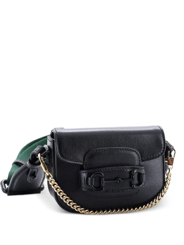 Gucci Pre-owned Horsebit 1955 Flap Wallet with Strap Leather Crossbody Bag in Black