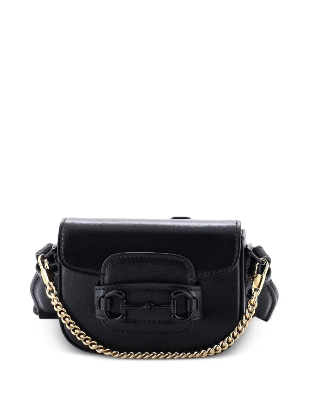 Gucci Pre-owned Horsebit 1955 Flap Wallet with Strap Leather Crossbody Bag in Black, view 3