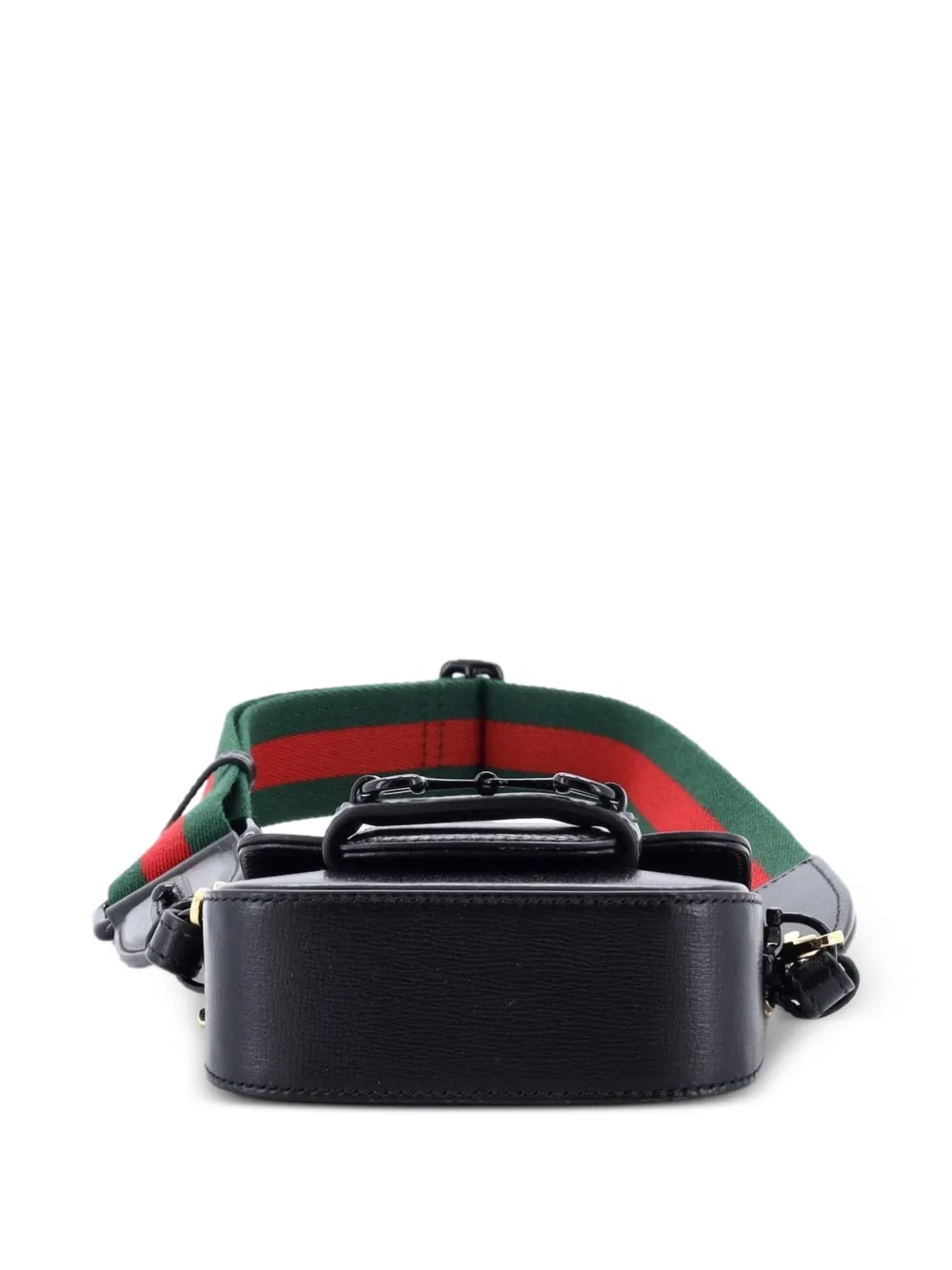 Gucci Pre-owned Horsebit 1955 Flap Wallet with Strap Leather Crossbody Bag in Black, view 4