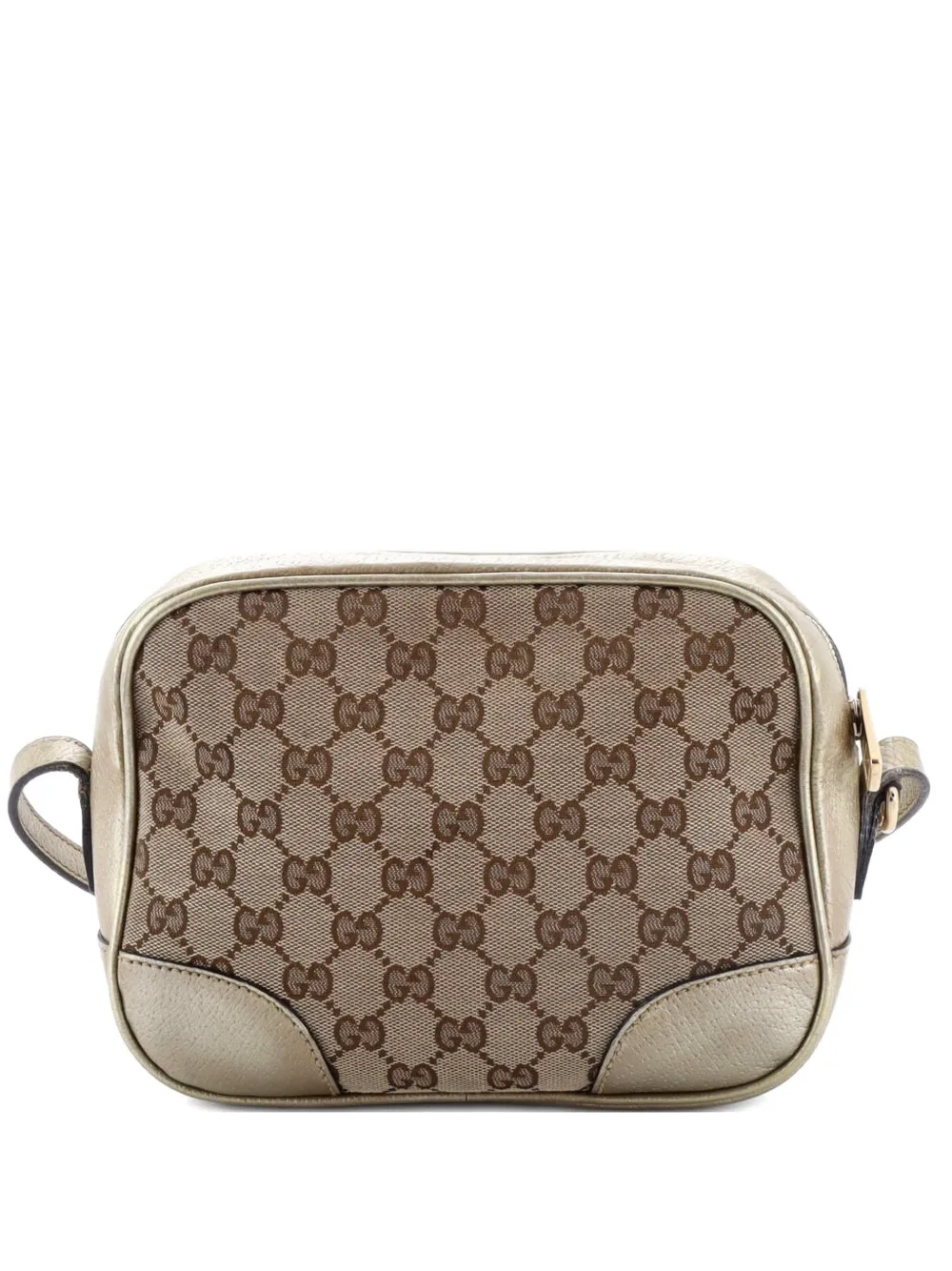 Pre-owned Gucci Bree Disco Gg Canvas With Leather Mini Crossbody Bag In Gold