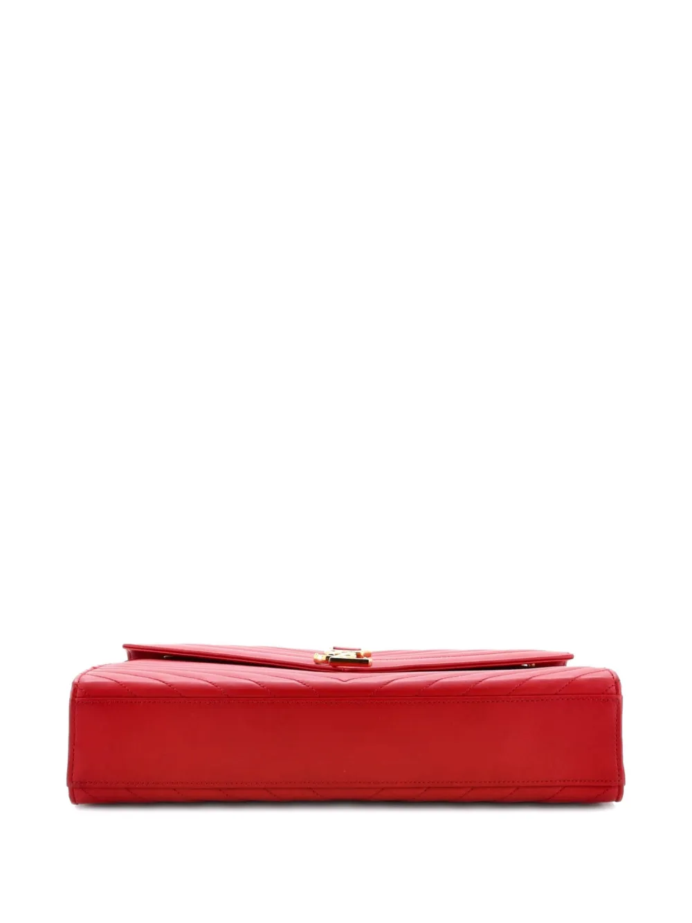 Pre-owned Saint Laurent Classic Monogram Envelope Satchel Matelasse Chevron Leather Large Shoulder Bag In Red