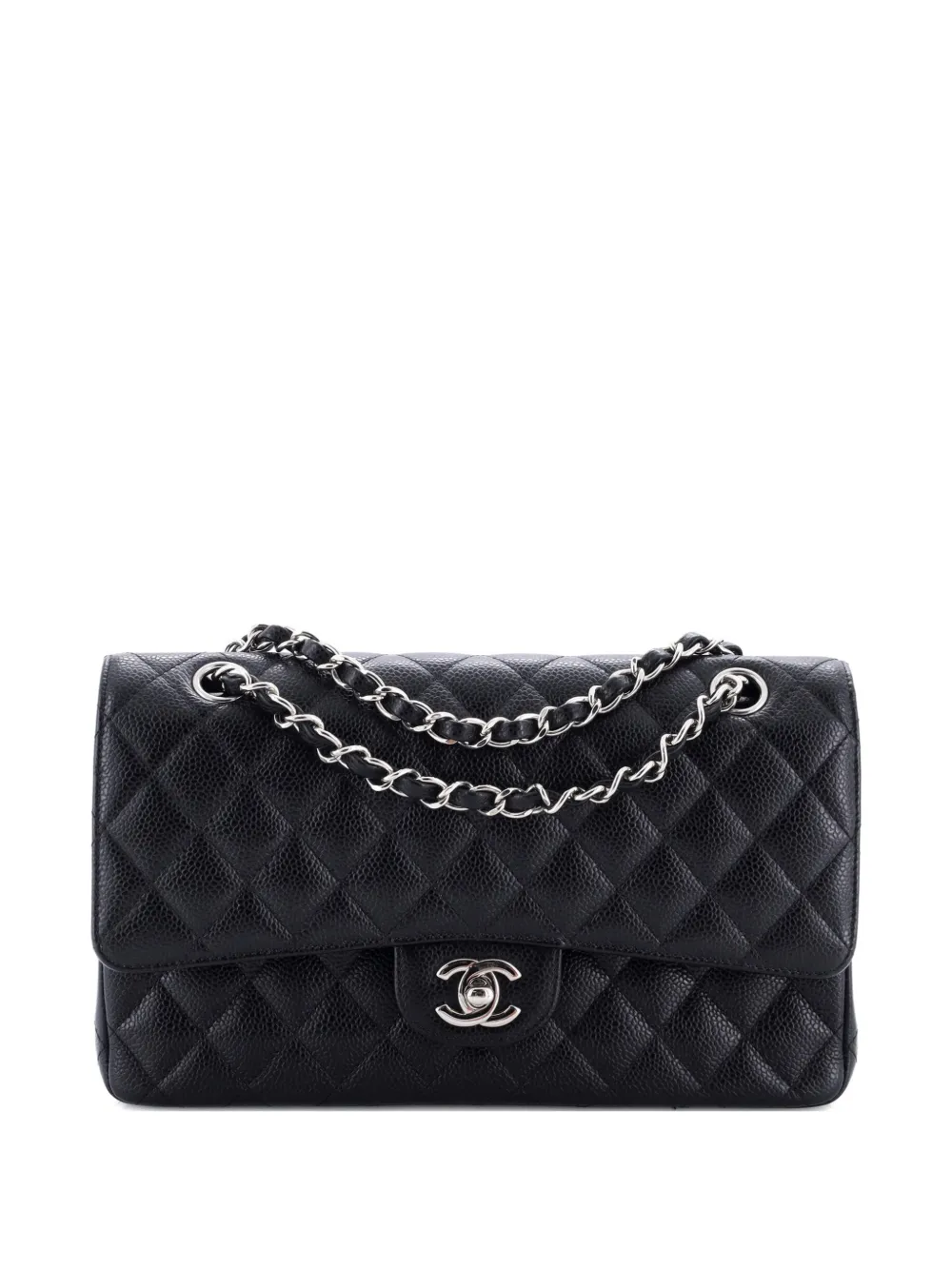 Click to view more detailed imagery on our partner's website Pre-owned Chanel Classic Double Flap Bag Quilted Caviar Medium Shoulder Bag In Black