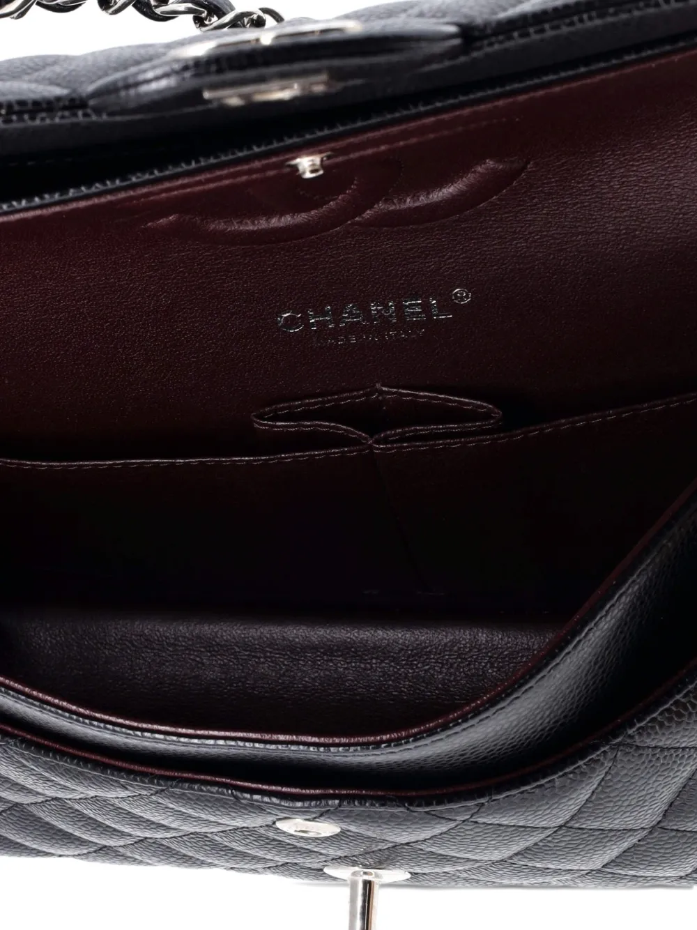 CHANEL Pre-owned Classic Double Flap Bag Quilted Caviar Medium Shoulder Bag In Black