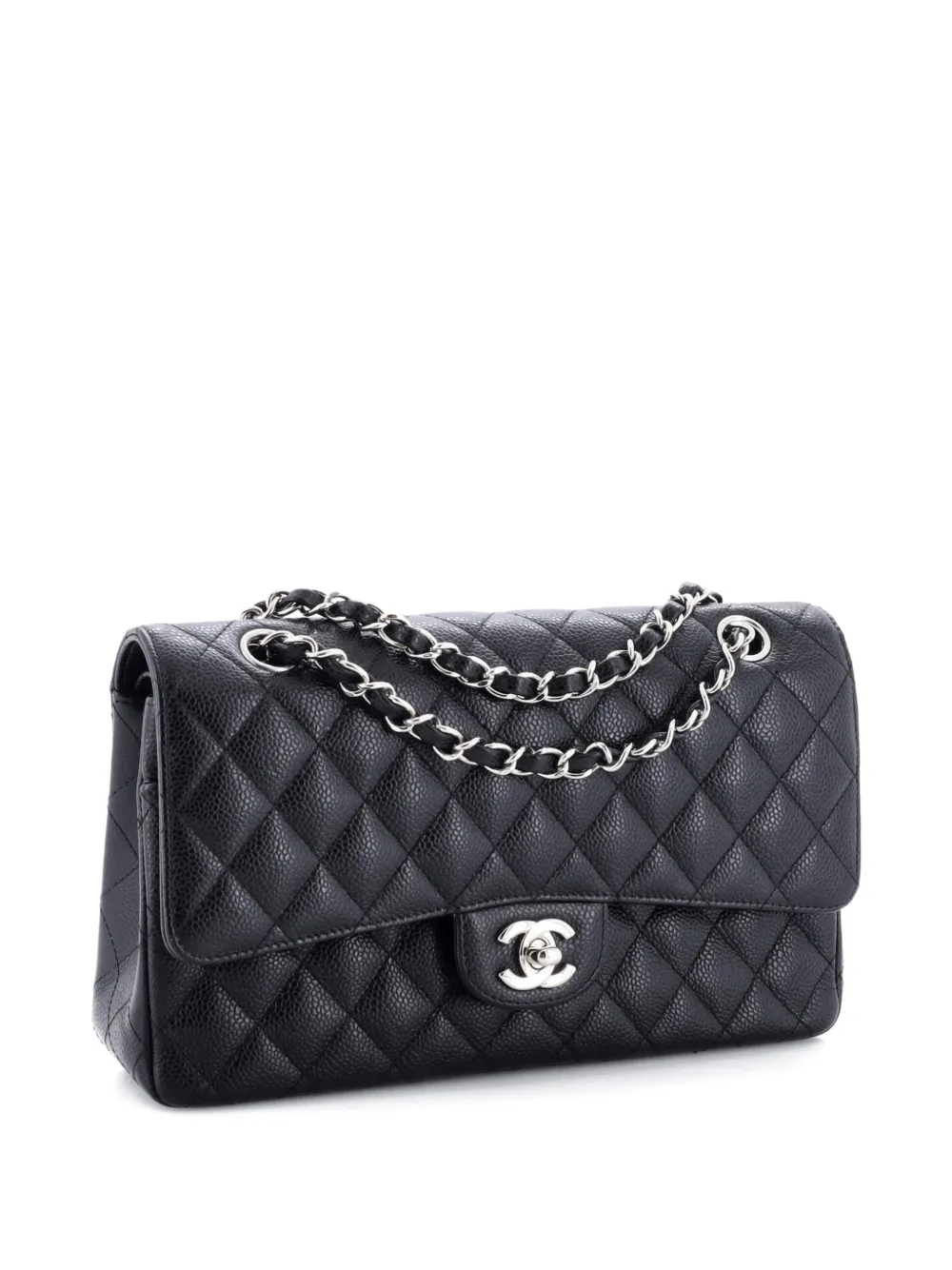 CHANEL Pre-owned Classic Double Flap Bag Quilted Caviar Medium Shoulder Bag In Black