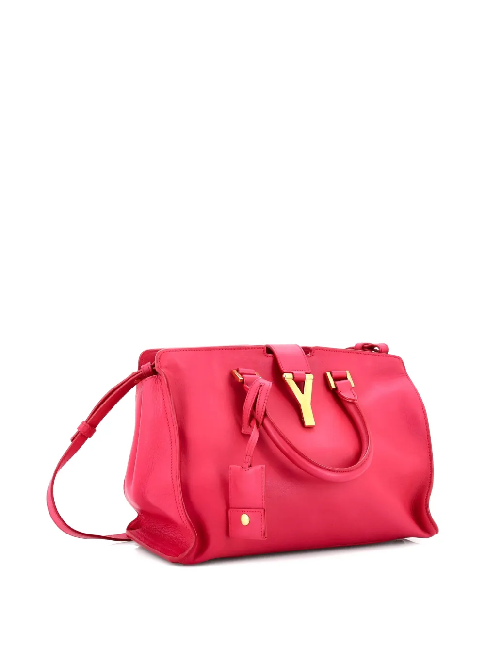 Pre-owned Saint Laurent Classic Y Cabas Leather Small Satchel In Pink