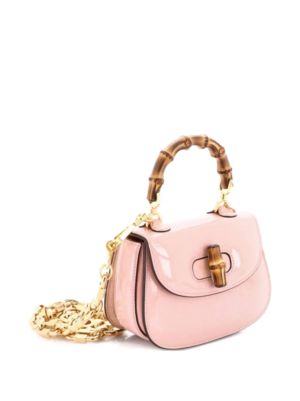 GUCCI Pre-owned Bamboo 1947 Top Handle Bag Patent Mini Satchel In Pink
