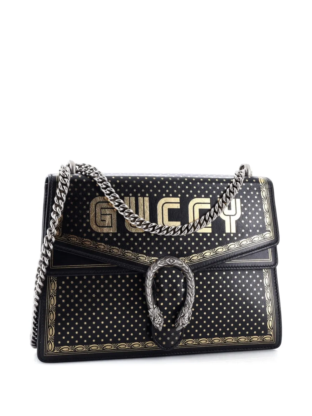 GUCCI Pre-owned Dionysus Bag Limited Edition Printed Leather Medium Shoulder Bag In Black