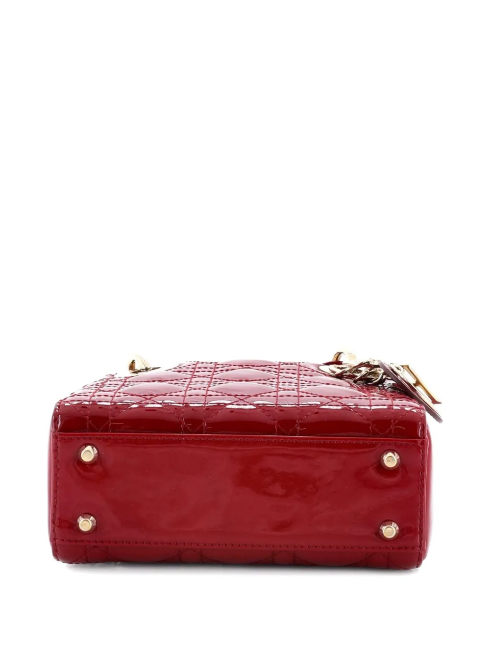 Pre-owned Dior Lady  Chain Bag Cannage Quilt Patent Mini Satchel In Red