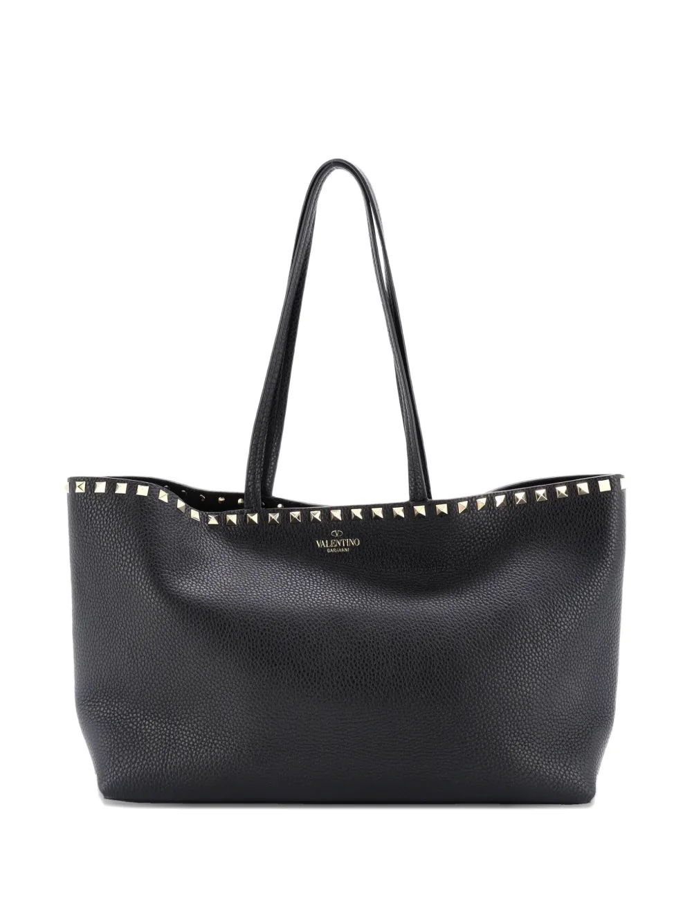 Pre-owned Valentino Garavani Rockstud Shopping Leather Medium Tote Bag In Black