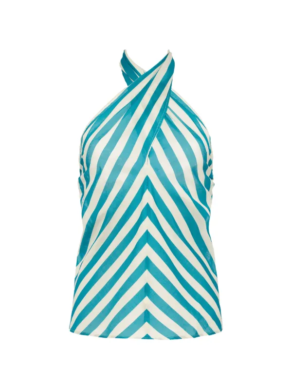 Eres Striped-pattern Halterneck Top in Blue