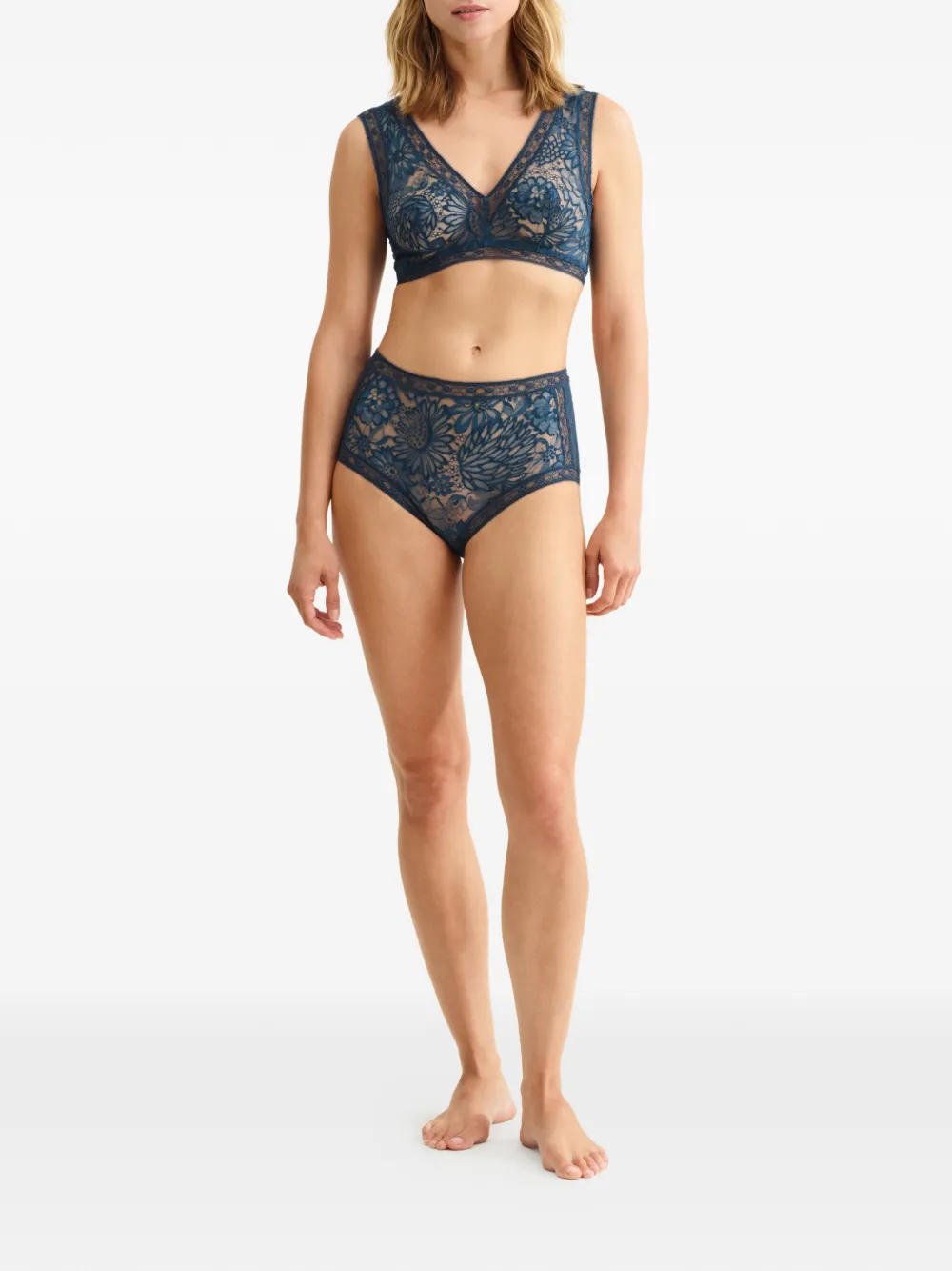 ERES Volute slip met bloemenkant Blauw