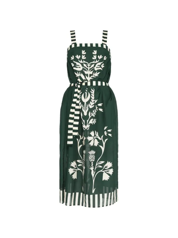 Eres Lakshya Floral-print Striped Midi Dress in Green
