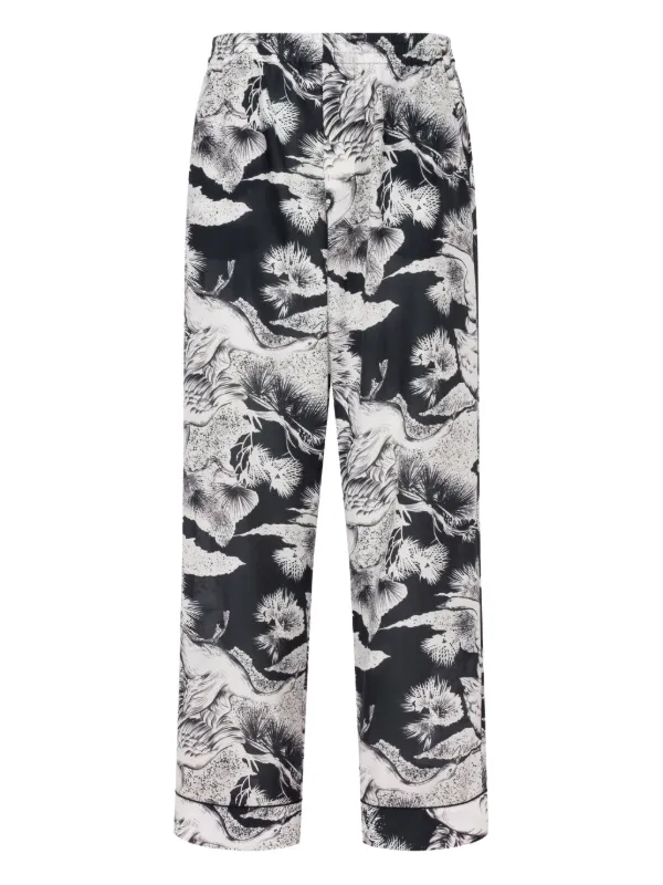 Moschino Lightweight Cotton Poplin Pants with Goose Print in Black