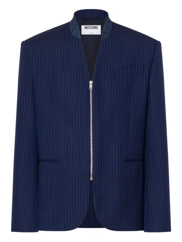 Moschino Pinstripe Zip Blazer in Blue