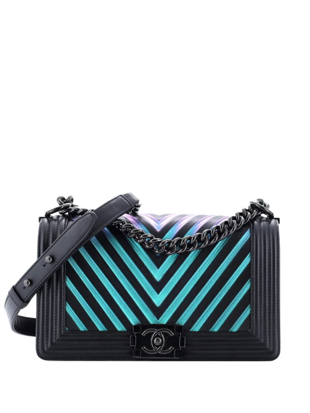 CHANEL Pre-Owned Boy Flap Bag Chevron Painted Calfskin Old Medium crossbody bag - Nero