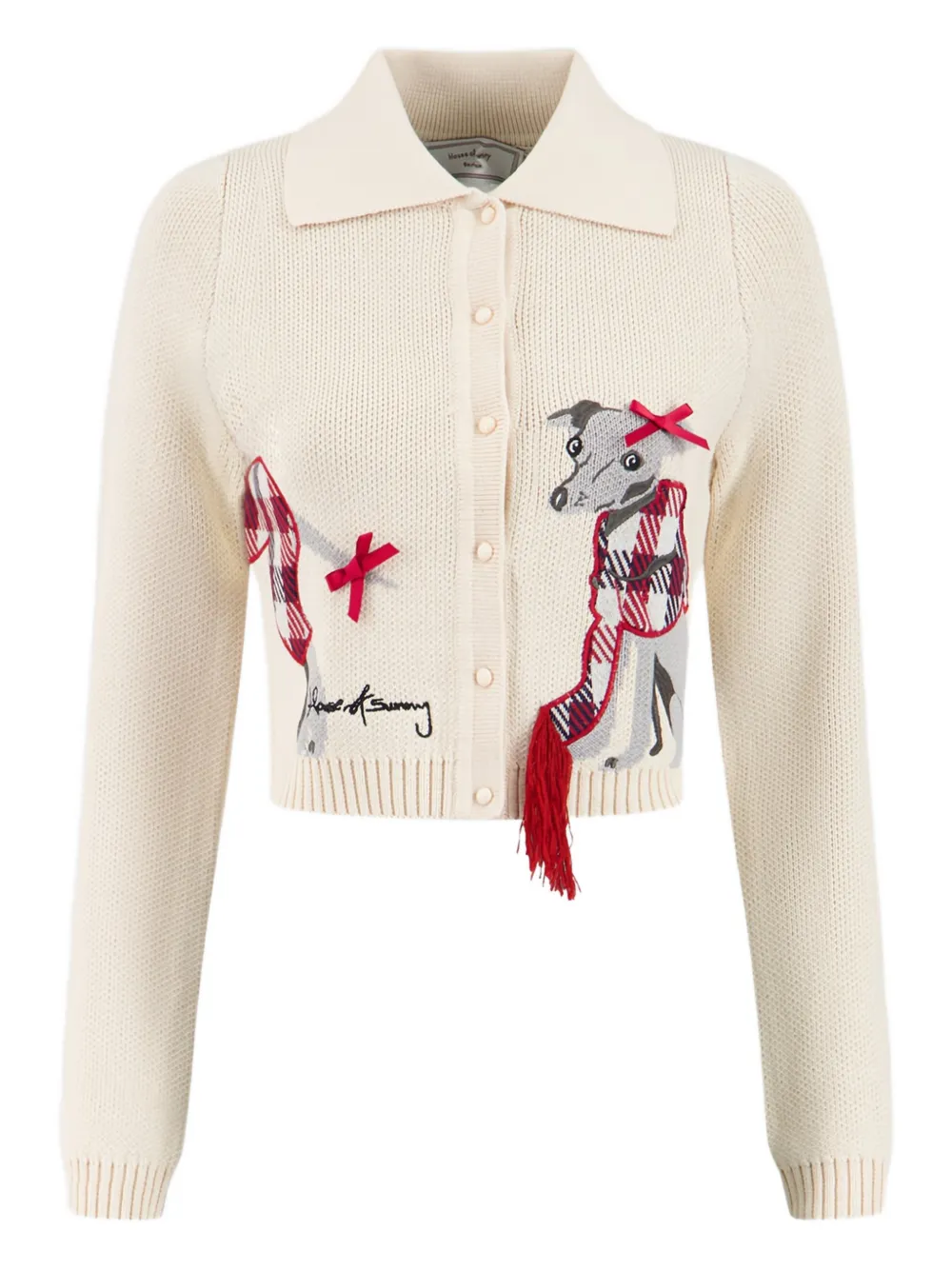 House Of Sunny Whippet Tripper Dog-design-embroidered Cardigan In Neutral