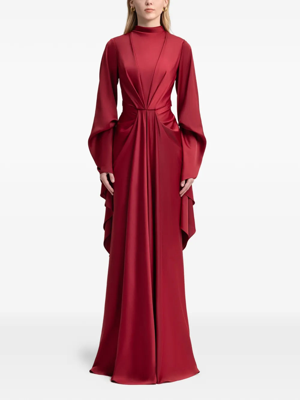 Gemy Maalouf Maxi-jurk met gedrapeerde taille en ruchemouwen Rood
