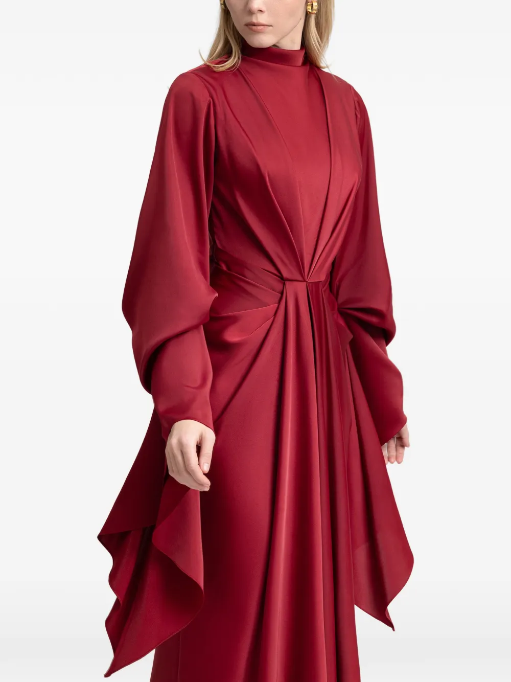 Gemy Maalouf Maxi-jurk met gedrapeerde taille en ruchemouwen Rood