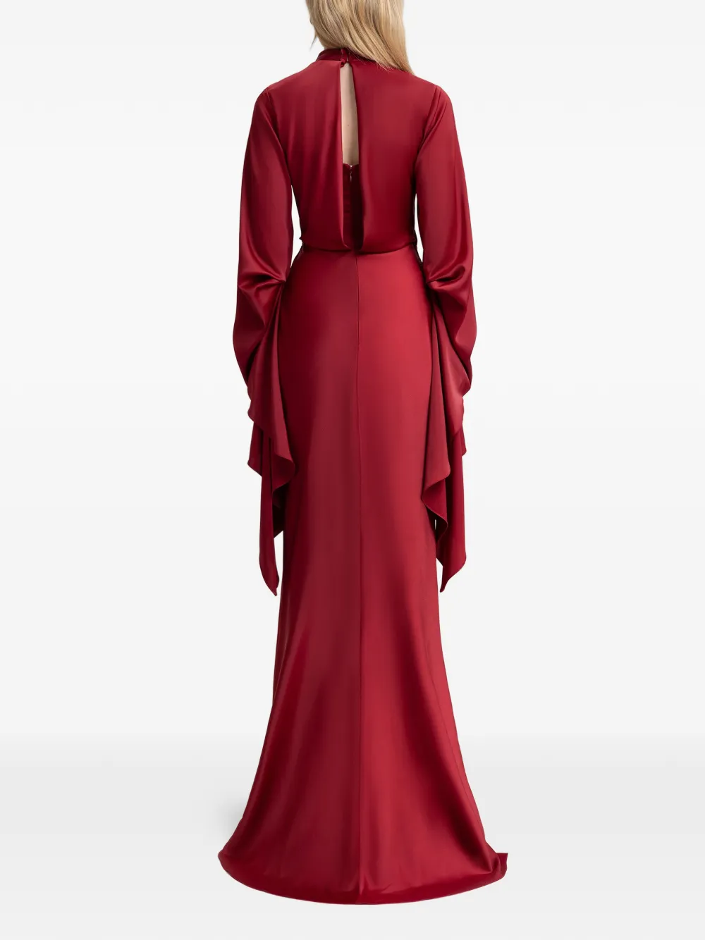 Gemy Maalouf Maxi-jurk met gedrapeerde taille en ruchemouwen Rood