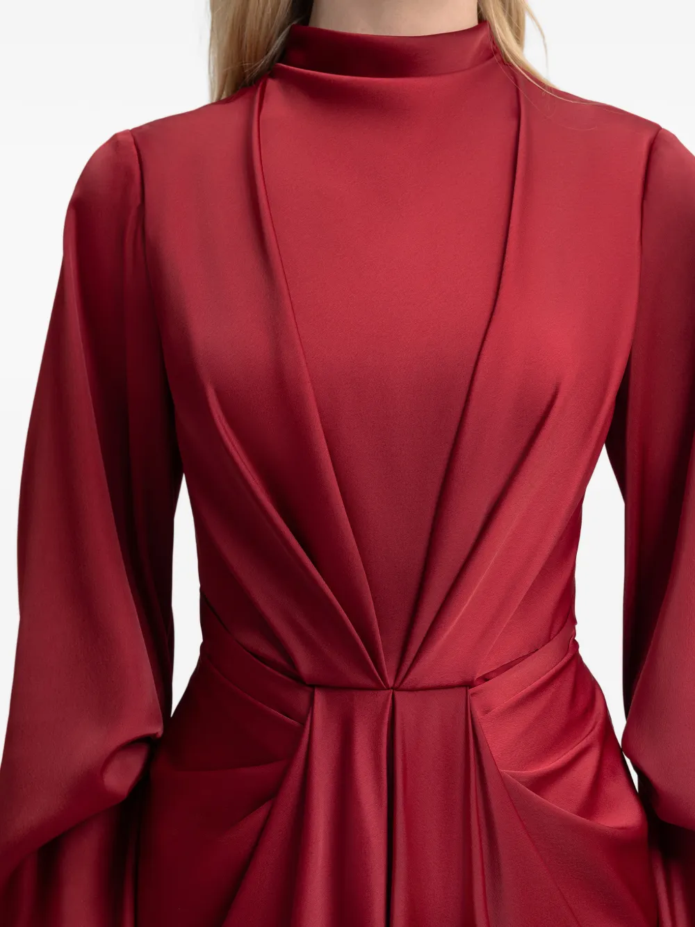 Gemy Maalouf Maxi-jurk met gedrapeerde taille en ruchemouwen Rood