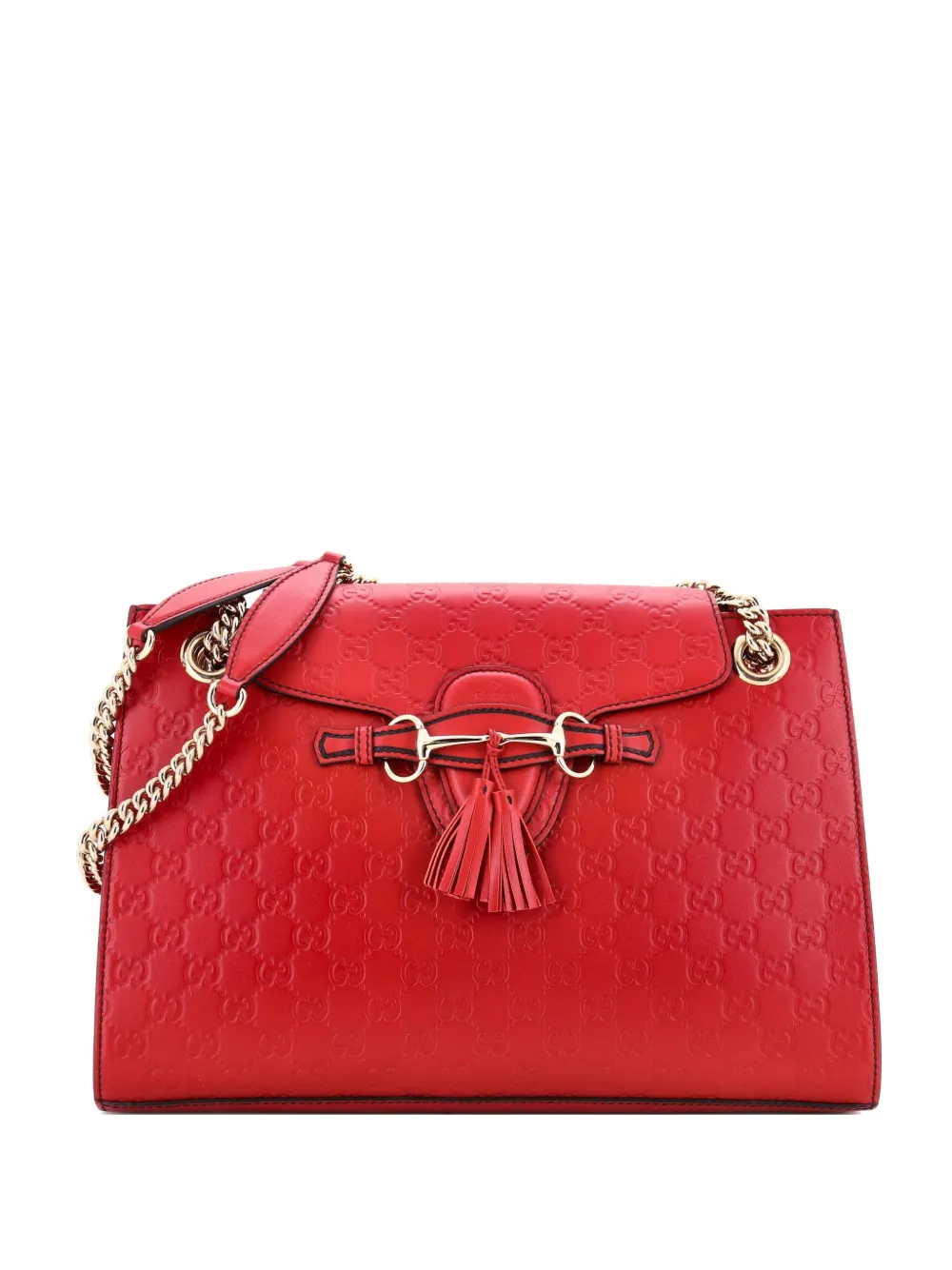 Click to view more detailed imagery on our partner's website Pre-owned Gucci Emily Chain Flap Ssima Leather Large Shoulder Bag In Red